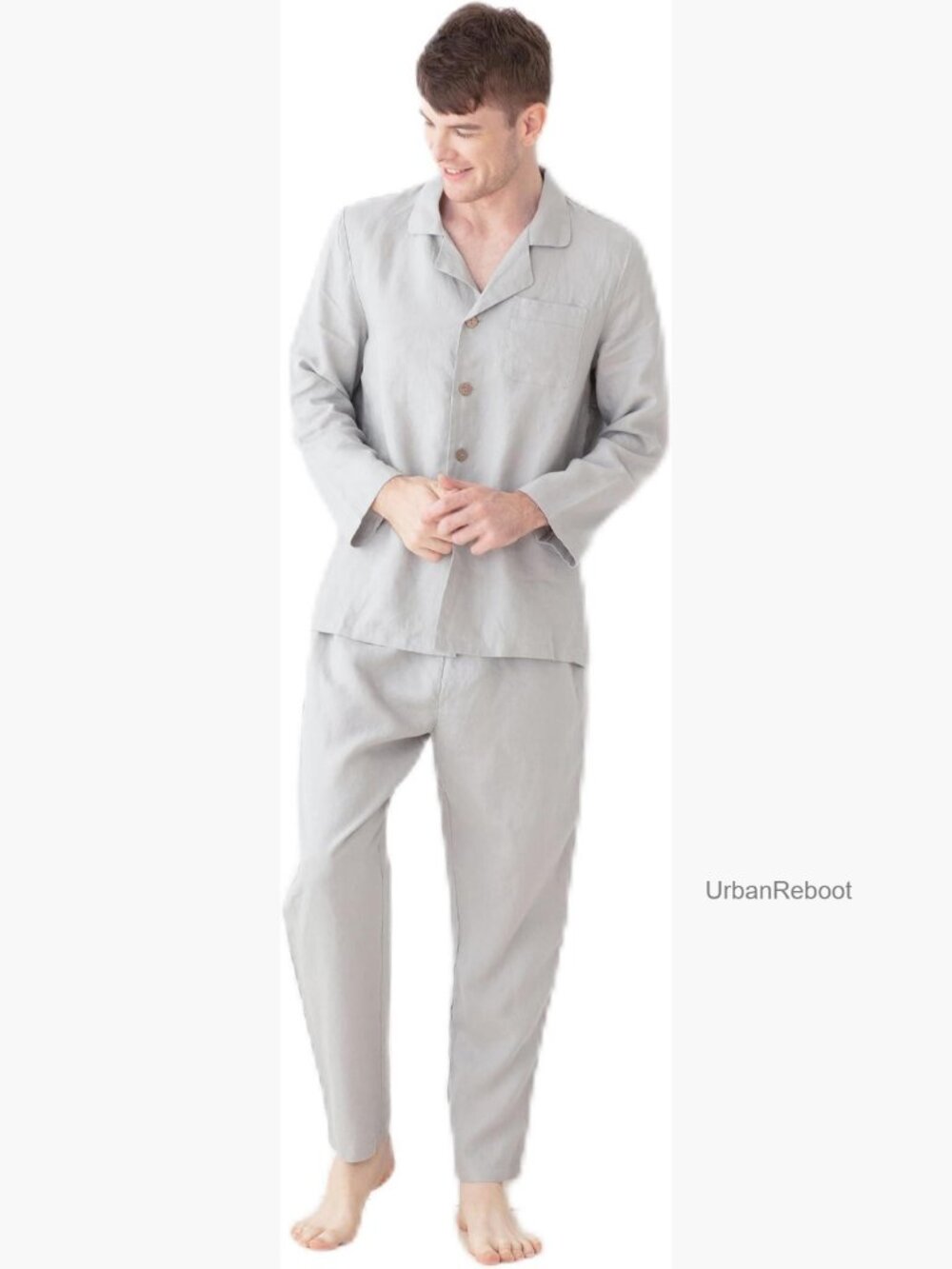 Men's Linen Pajama Set 2 Piece Soft Breathable Sleepwear Lounge Set